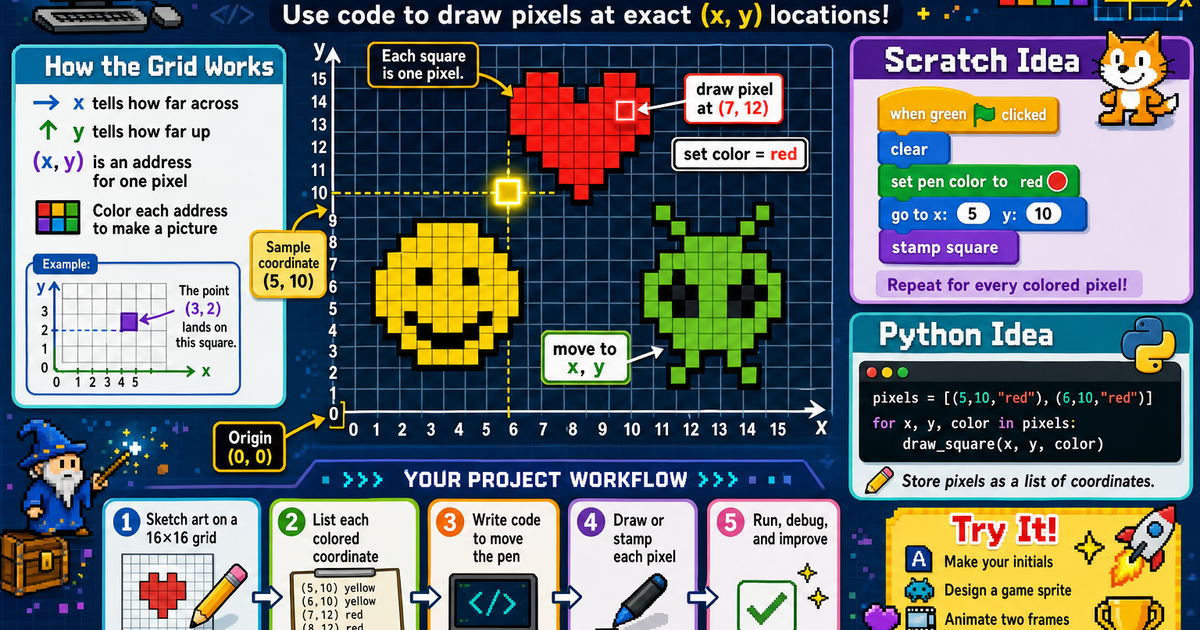 Code Coordinate-Grid Pixel Art Infographic | LivePhysics™