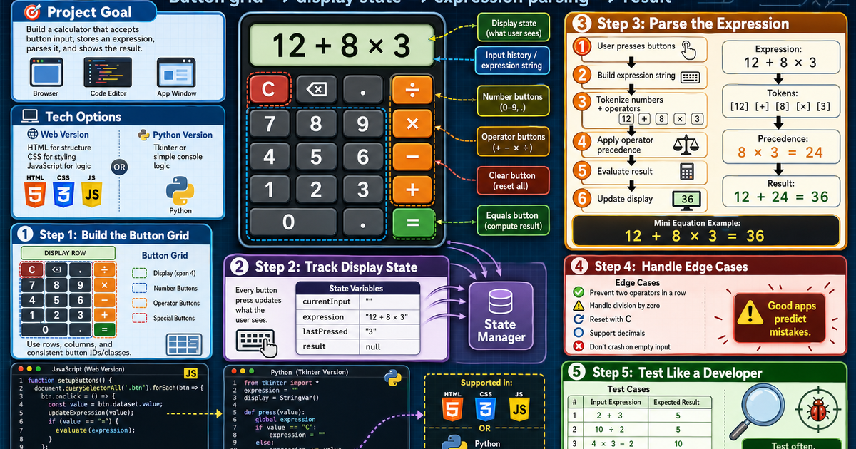 Build a Calculator App Project Infographic | LivePhysics™