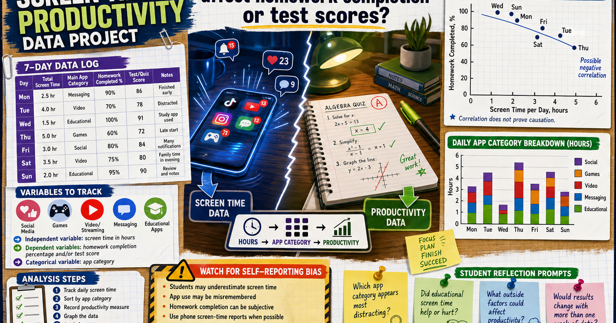 Screen Time and Productivity Data Project Infographic | LivePhysics™