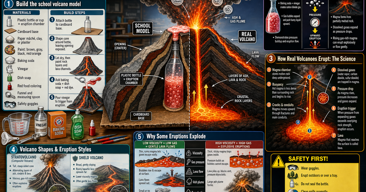 Volcano Model with Scientific Explanation Infographic | LivePhysics™