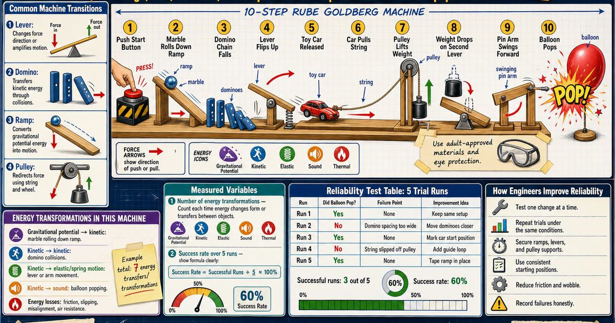 Drawf Rube Rube Goldberg Machine Design Report Infographic | LivePhysics™