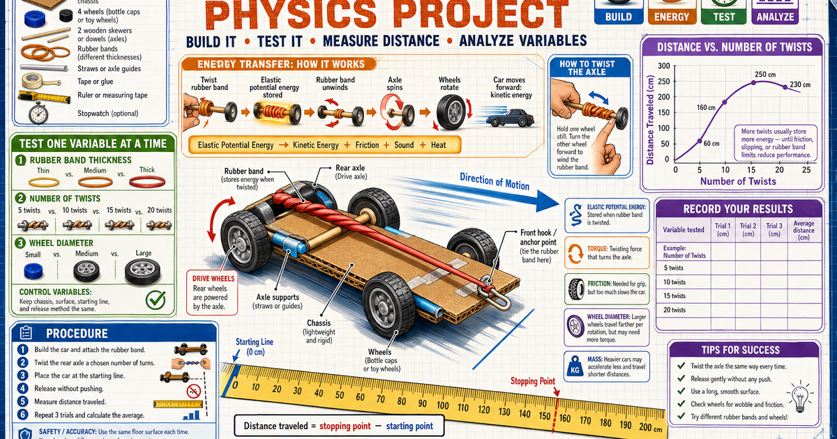 Rubber Band Car Physics Project Infographic | LivePhysics™