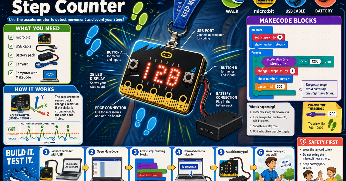 Program a micro:bit Step Counter Infographic | LivePhysics™