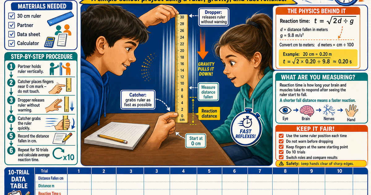 Bio Rp Reflex Ruler Drop Reaction Time Experiment With Ruler Drop Infographic | LivePhysics™