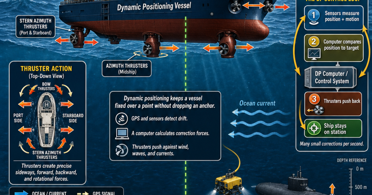 Ships Dynamic Reference Ships and Submarines: Dynamic Positioning Infographic | LivePhysics™