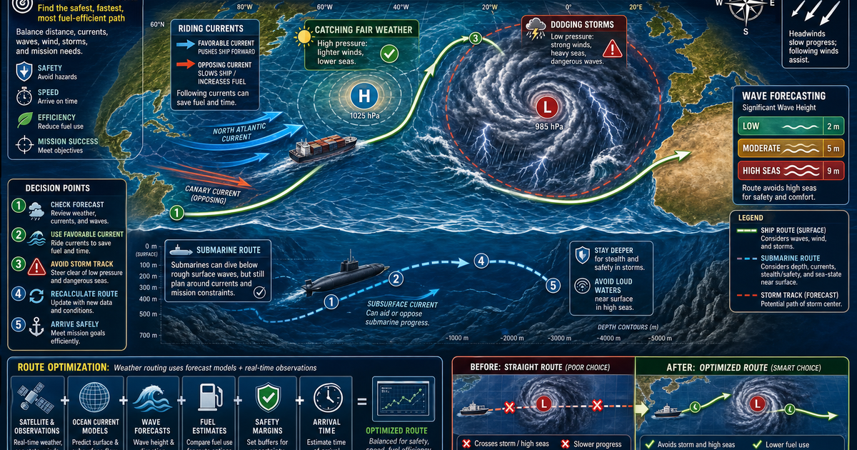 Ships and Submarines: Weather Routing Infographic | LivePhysics™