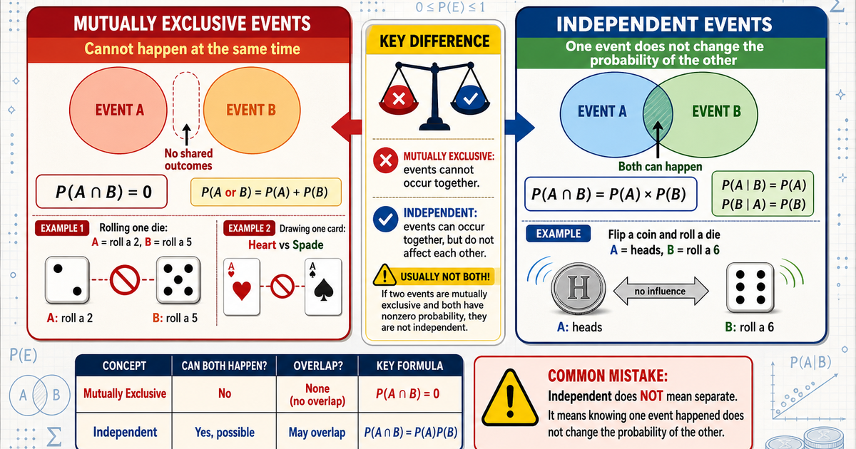 Statistics: Mutually Exclusive vs Independent Events Infographic ...