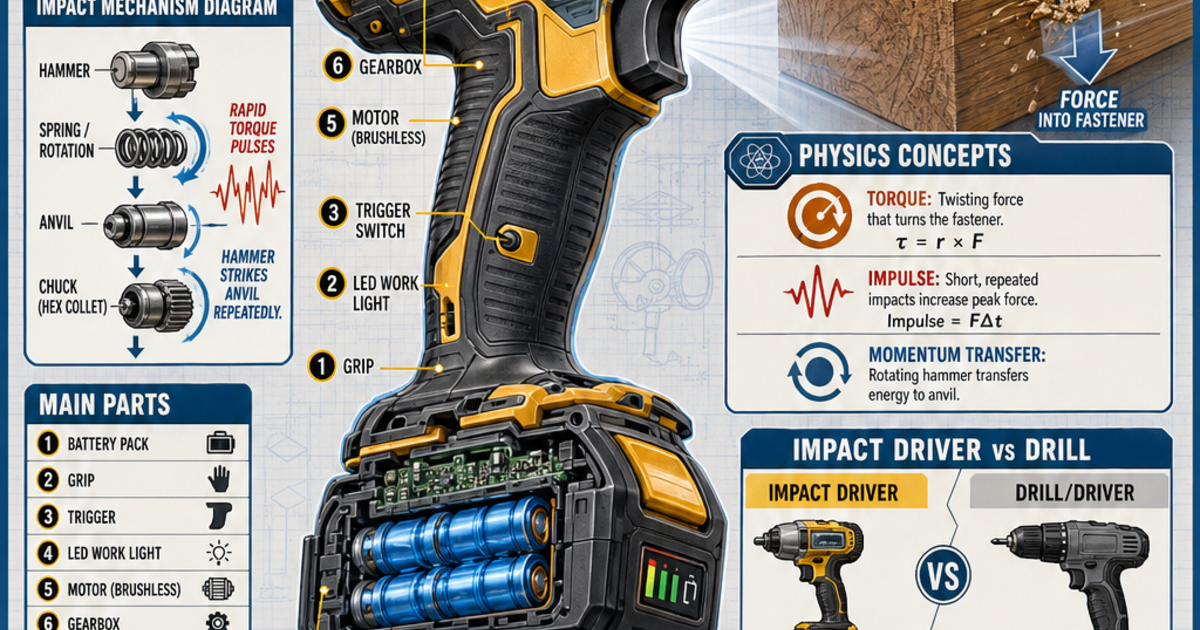 Tools & Workshop Machines: Impact Driver Infographic | LivePhysics™