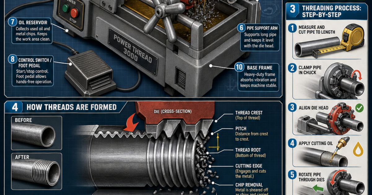Thread Machine Containment Tools & Workshop Machines: Threading Machine Infographic | LivePhysics™