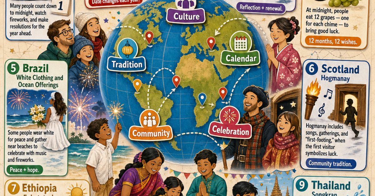 World Cultures: New Year Traditions Around the World Infographic ...