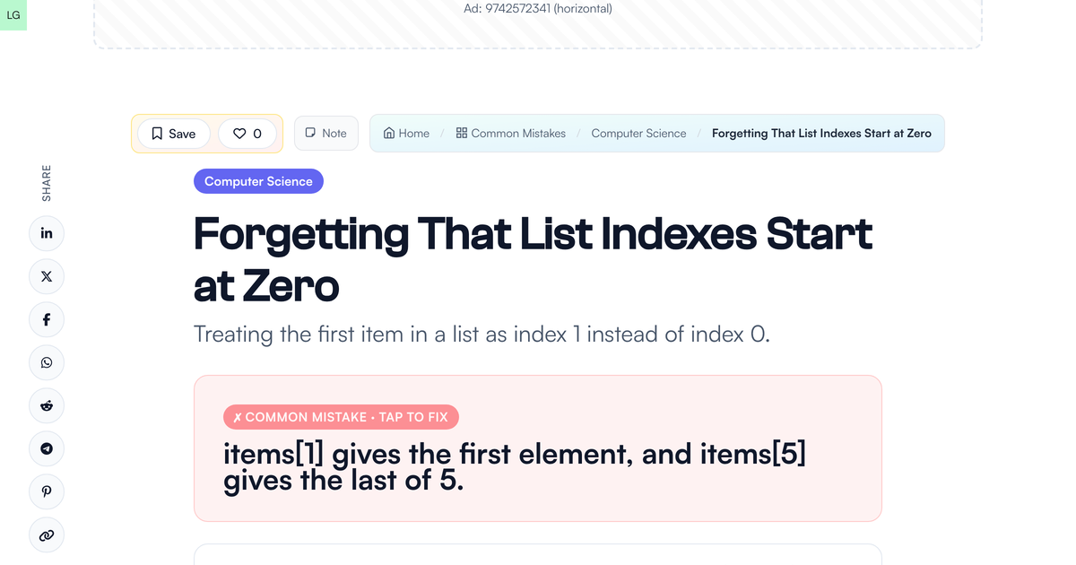Forgetting That List Indexes Start at Zero | Common Mistakes | LivePhysics™