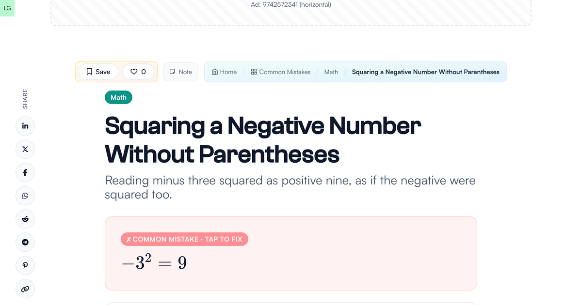 Using Parentheses For Negative Numbers Squaring a Negative Number Without Parentheses | Common Mistakes ...