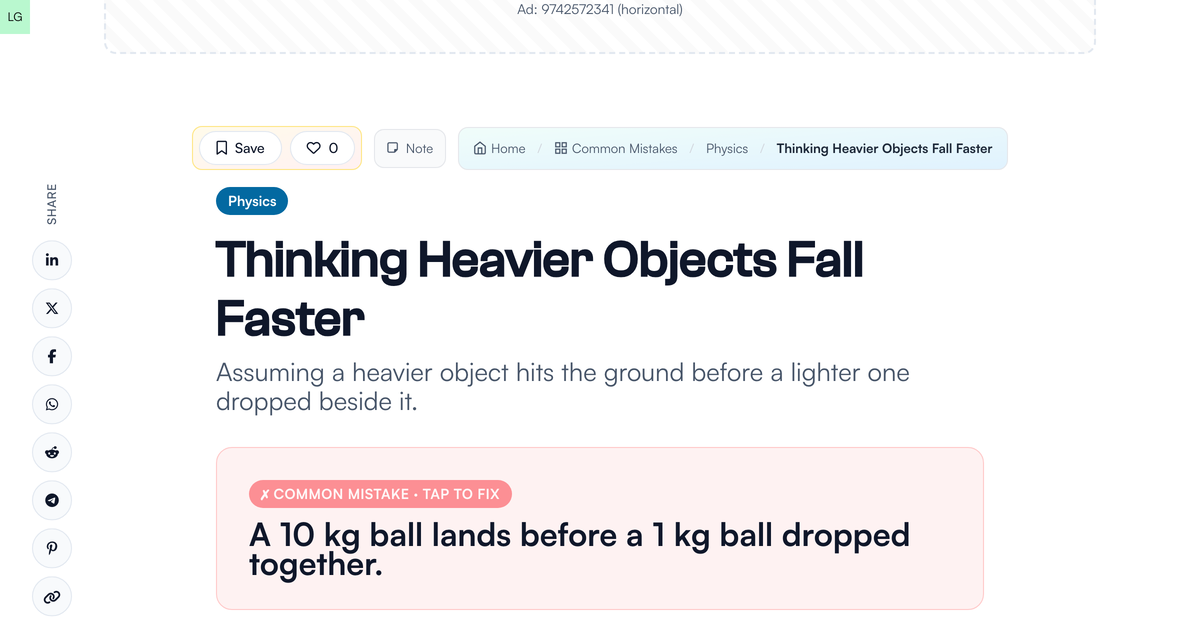 Thinking Heavier Objects Fall Faster | Common Mistakes | LivePhysics™