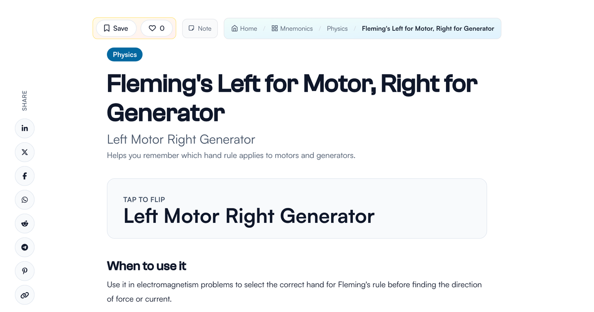 Motor Rul Fleming's Left for Motor, Right for Generator Mnemonic | LivePhysics™