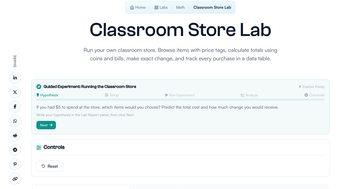Signal Shop Class Lab Classroom Store Lab - Money Change & Addition | LivePhysics™