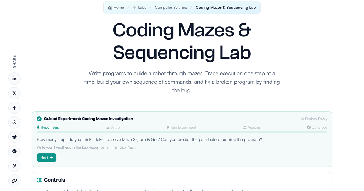 Coding Mazes & Sequencing Lab | LivePhysics™