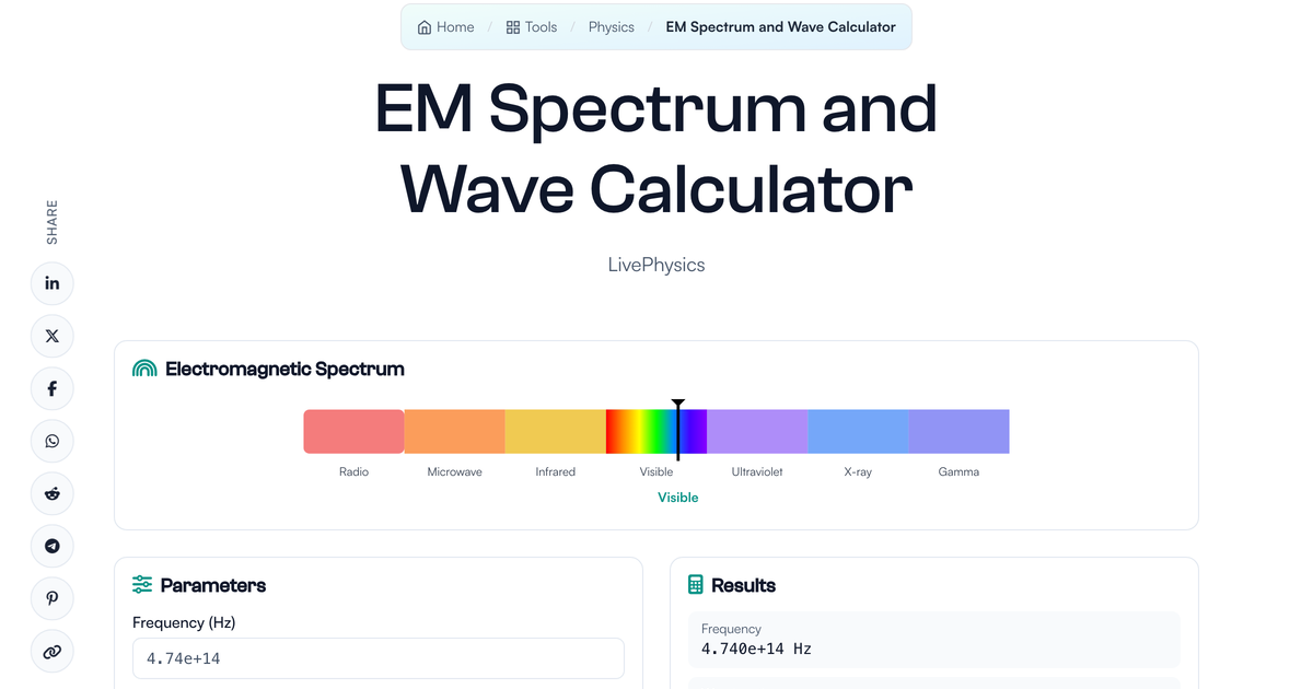 Wave Machine Calculator EM Spectrum & Wave Calculator | LivePhysics™