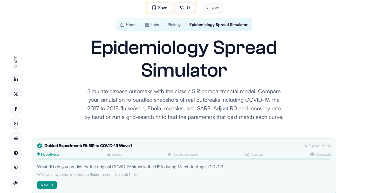 Epidemiology Spread Simulator - SIR Model Outbreak Lab | LivePhysics