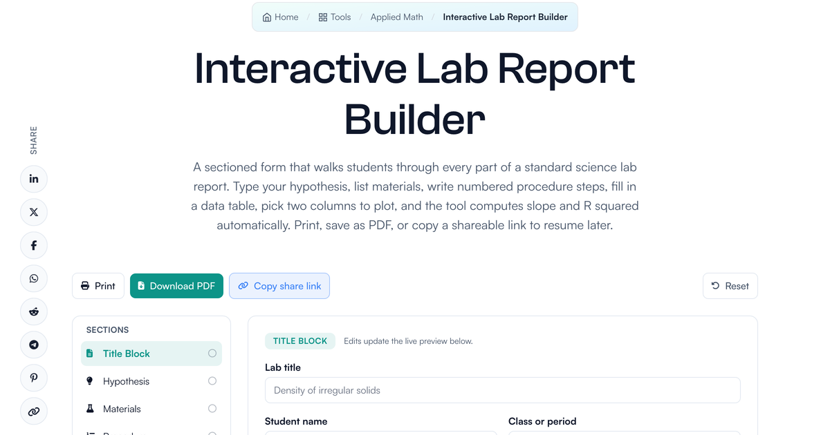 Science Interactive Lab Report.pdf Interactive Lab Report Builder for Students | LivePhysics