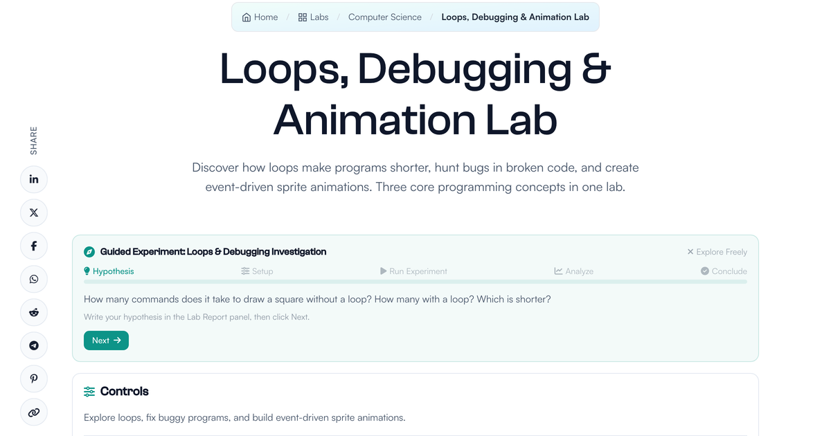 Loops, Debugging & Animation Lab | LivePhysics™