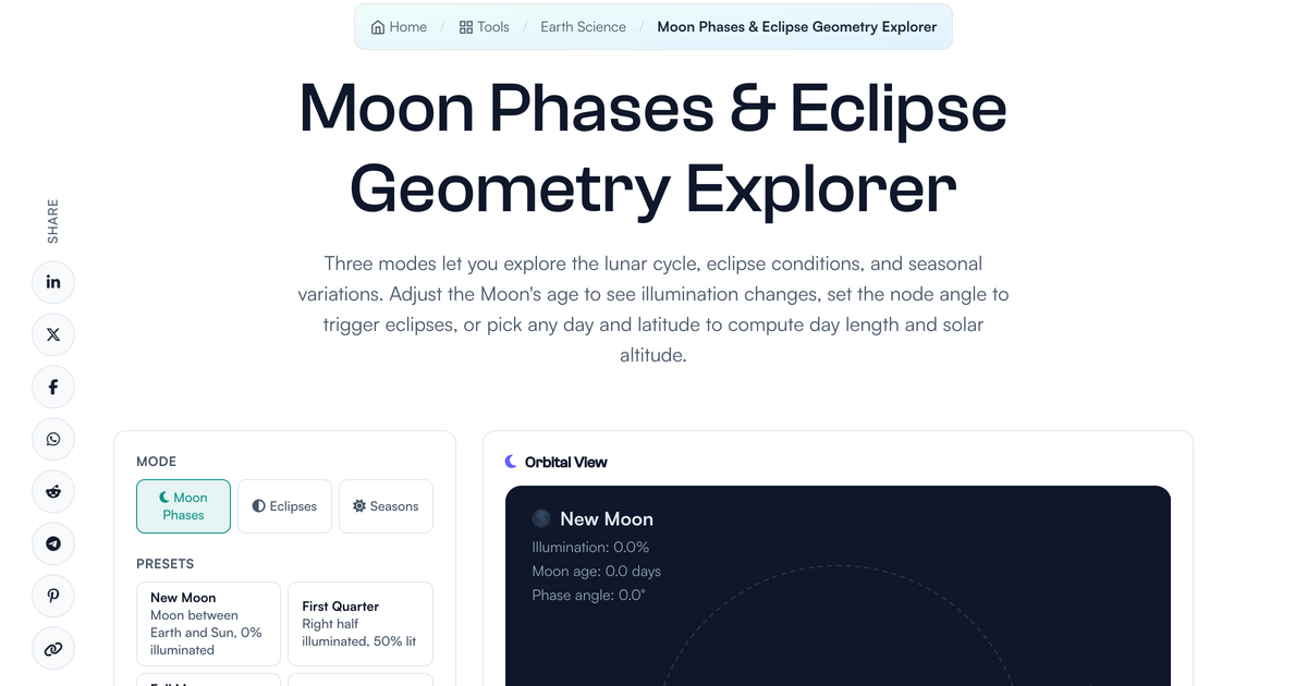 Moon Phases & Eclipse Geometry Explorer | LivePhysics™