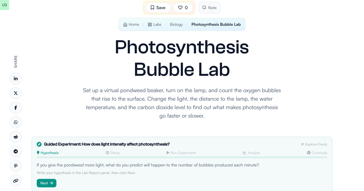 Photosynthesis Bubble Lab | LivePhysics