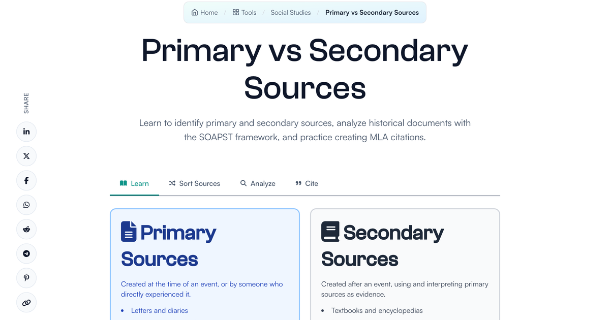 Primary vs Secondary Sources - Historical Thinking Tool | LivePhysics™