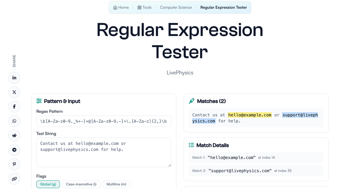 Regular Expression Tester | LivePhysics™