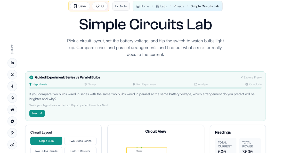 Simple Circuits Lab | LivePhysics