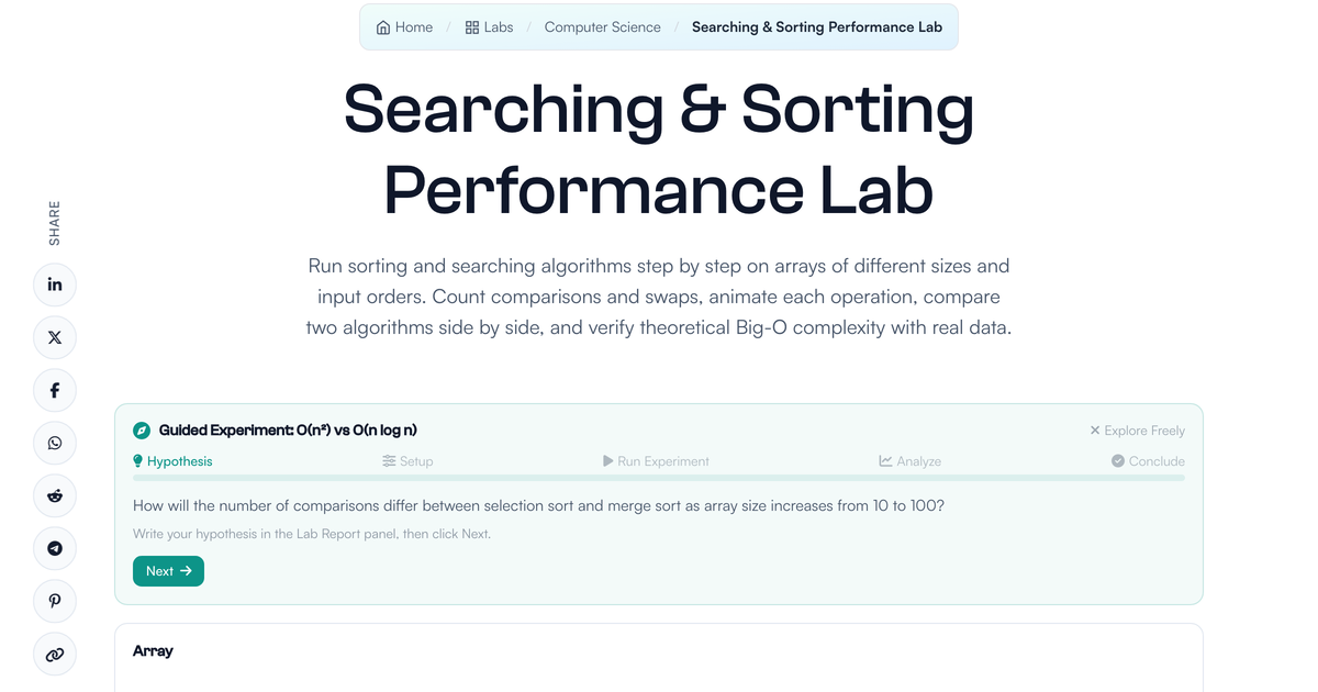 Searching & Sorting Performance Lab | LivePhysics™