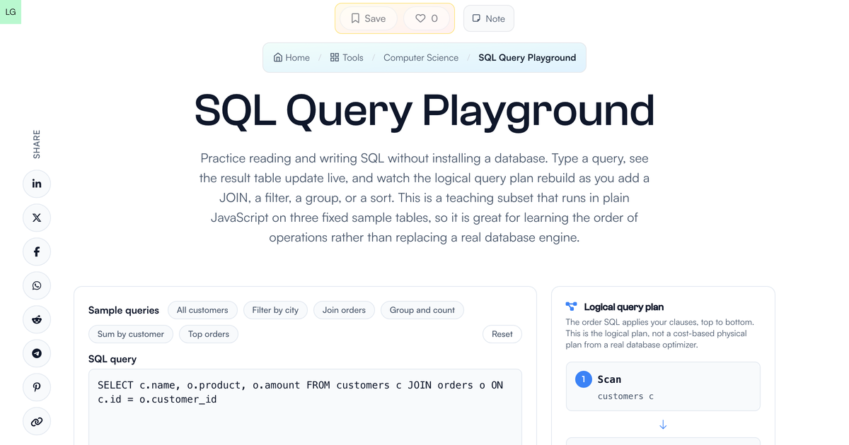 SQL Query Playground - Computer Science | LivePhysics™