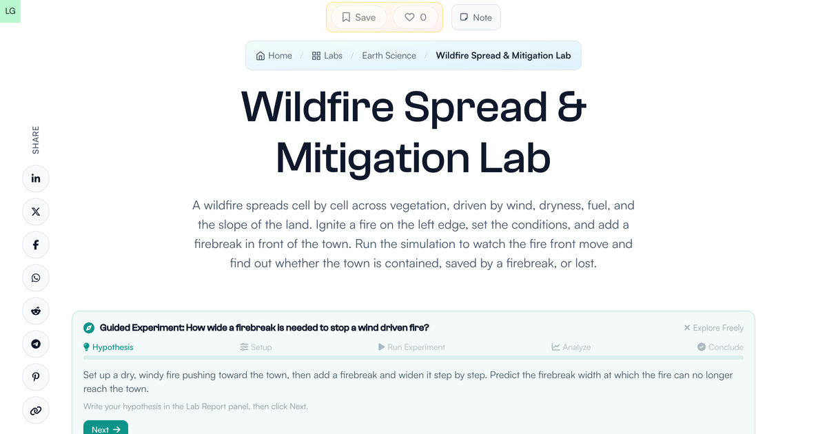 Mitigation Lab Simulation Wildfire Spread & Mitigation Lab - Earth Science | LivePhysics