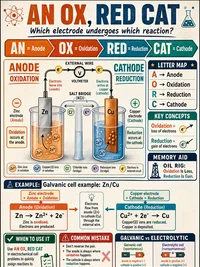 Which electrode undergoes which reaction (AN OX, RED CAT)