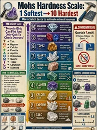 Earth Science: Mohs hardness scale from 1 (softest) to 10 (hardest)