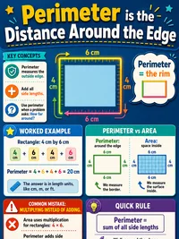 Perimeter is the distance around the edge