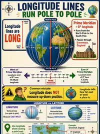 Longitude lines run pole to pole