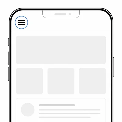 A mobile app header showing an unlabeled hamburger menu icon.