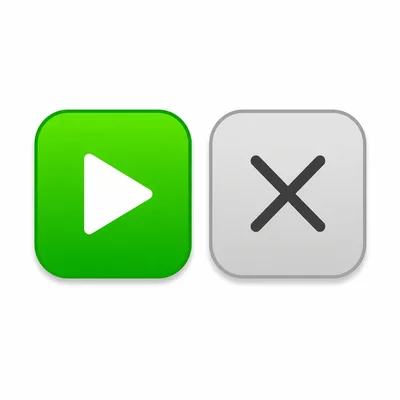 A bright green play button beside a less prominent gray cancel button.