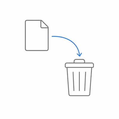 A file icon moving into a trash can, representing deleting a file.