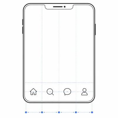 A mobile navigation bar with four evenly spaced icons aligned along the bottom.