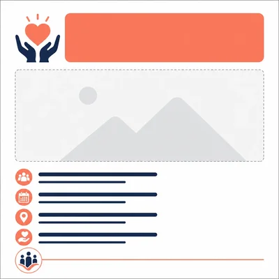 Flyer layout with a large title area, central photo, left-aligned details, and small bottom logo.
