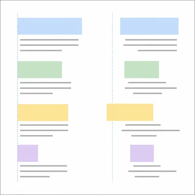 Aligned layout blocks compared with scattered unaligned blocks.