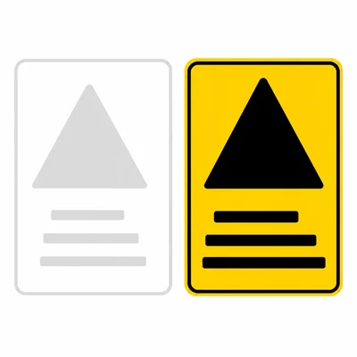 Low-contrast warning sign compared with a high-contrast yellow and black warning sign.