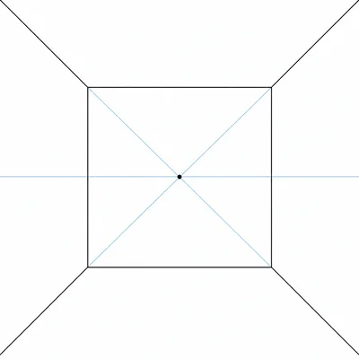 A blank room drawing with the vanishing point centered on the back wall.