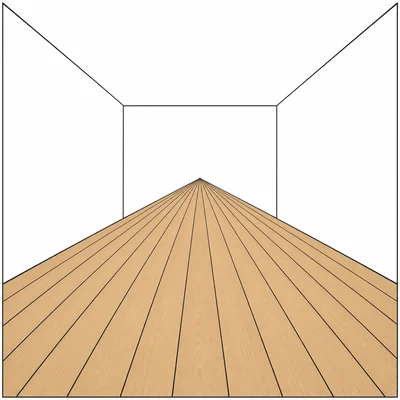 Floorboards in one-point perspective get closer together near the vanishing point.