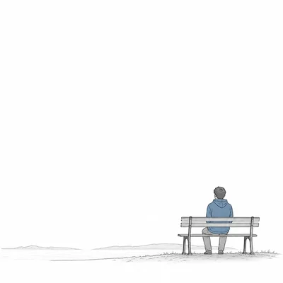 A small lone figure sits in a corner of a mostly empty frame, showing negative space.