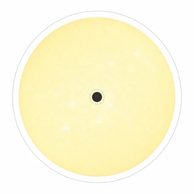 A small planet disk transiting across a much larger star disk.