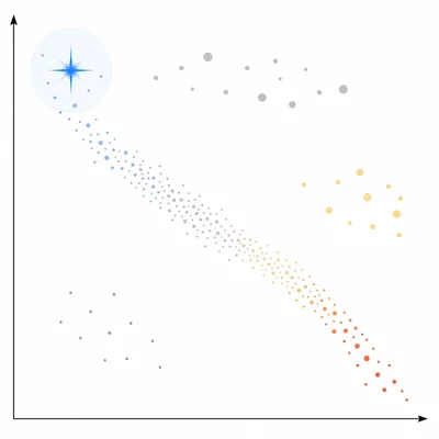 Unlabeled star plot with a bright blue star highlighted in the upper-left region.