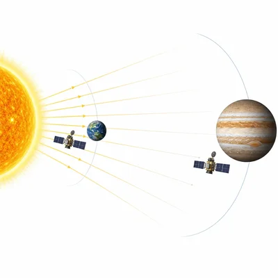 Solar-powered spacecraft near Earth receives stronger sunlight than one near Jupiter.