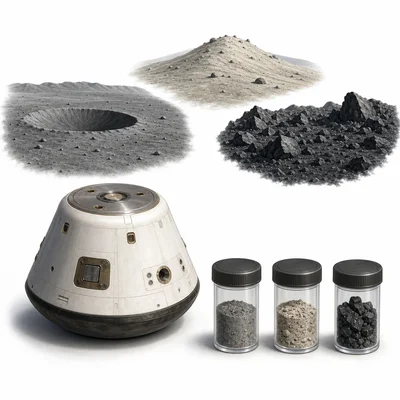 Sample return capsule with three containers of material from different locations.